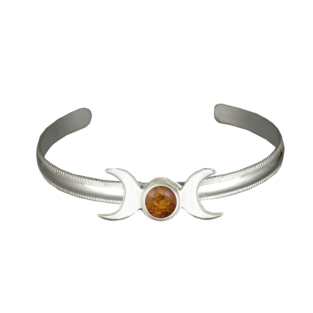 Sterling Silver Moon Phases Cuff Bracelet With Amber